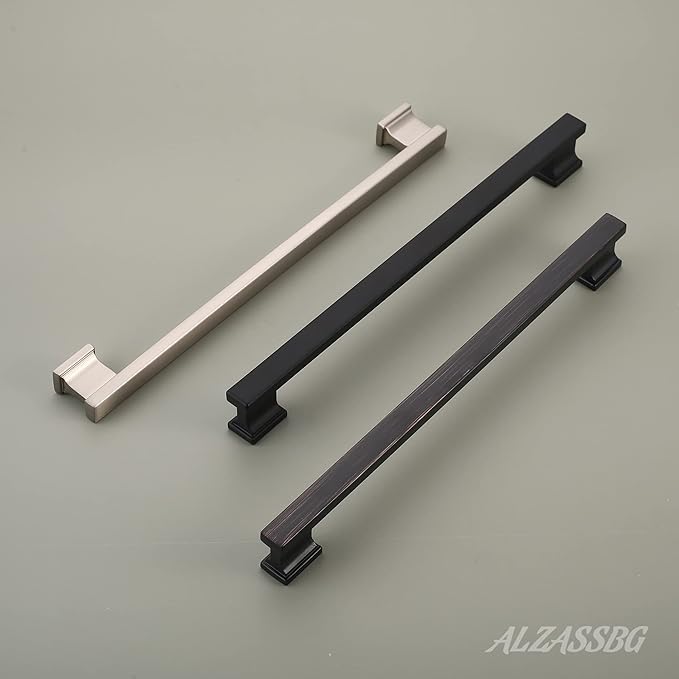 Alzassbg 5 Pack Matt Black Cabinet Pulls, 9 Inch(228.5mm) Hole Centers Kitchen Cabinet Handles for Cabinets and Drawers AL3061MB