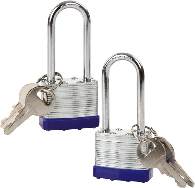 SEPOX® 2PCS Heavy Duty Padlock Keyed Alike, 40MM 1-9/16" Laminated Steel Lock Body, 2-3/8" Extra Long Shackle, Ideal for Gym Locker, Sheds, Gate, Warehouse, Tool Box, Hasp (4 Keys Same)
