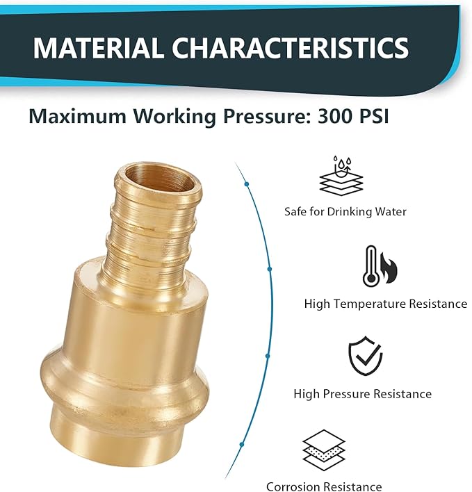 (Pack of 30) Seelink 1/2"Press x 1/2"Pex Crimp Coupling Brass Adapter, Press Fittings For Copper and Pex Pipe Connection(PEX1807344-30Pack)