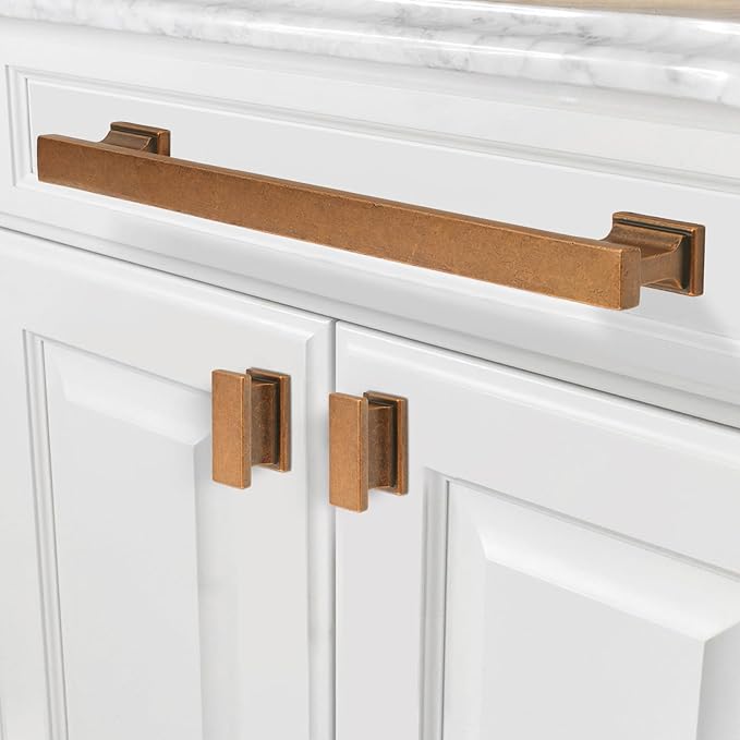 COTYKILEY 10 Pack 7.5Inch(192mm) Antique Brass Kitchen Cabinet Handles Cabinet Pulls Vintage Drawer Pulls Aged Gold Bronze Kitchen Cabinet Hardware