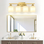 4-Light Bathroom Light Fixtures, Brushed Gold Vanity Light with Milky White Shades, Bathroom Lighting Fixtures Over Mirror, Modern Bathroom Wall Lamp for Mirror Living Room Cabinet Bedroom