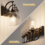 Ralbay Matte Black Bathroom Light Fixtures 5-Lights Industrial Black Vanity Lights Clear Glass Vintage Edison Matte Black Wall Mount Light Fixture for Bathroom