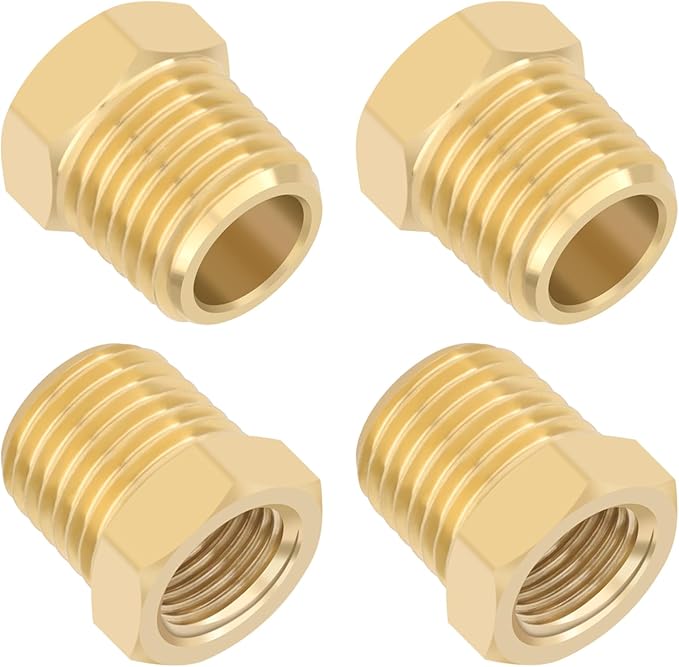 KOOTANS 4pcs Heavy Duty 1/4 NPT Male Thread to 1/8 NPT Female Thread Brass Reducer Hex Bushing Brass Fitting Pipe Hose Tube Adapter Convert