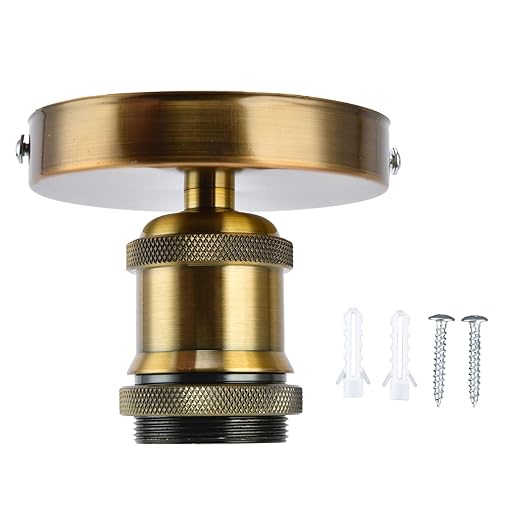 E26/E27 Screw Head Light Socket 100-240V Vintage Ceiling Light Wall Lamp Bulb Holder Socket for Hallway,Kitchen,Basement,Garage,Bar,Restaurant (Gold)