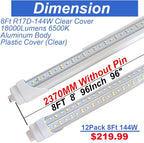 8Ft LED Ballast Bypass Bulbs 2 Pin,T8 LED Bulbs 8 Foot R17D Rotatable F96T12 HO LED Replacement Tube,144W T10 T12 8' Shop Lights,Double End Power 96", 18000LM Cold White 6500K,Clear Cover
