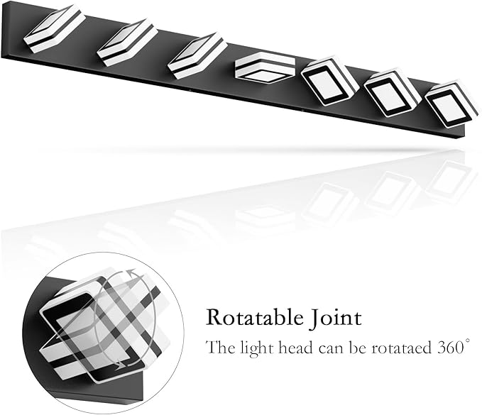 Ralbay 46inch Vanity Light Modern 7 Lights Black Bathroom Vanity Lighting Fixtures Over Long Mirror Acrylic Up and Down Matte Black Bathroom Wall Mounted Lights