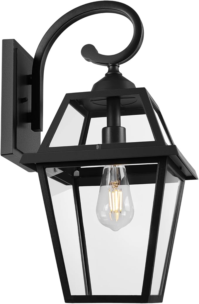 Colonial Outdoor Wall Lantern, Large Black Exterior Light Fixture with Clear Glass for Front Porch, 20 Inch Tall Waterproof Outdoor Wall Sconces Lamp Outside for House, Doorway, Garage, Corridor