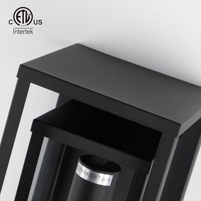 mirrea 14" Classic Outdoor Wall Sconce 1 Light in Matte Black Rectangular Metal Frame and Clear Glass Shade Waterproof Porch Light Patio Light Pack of 2