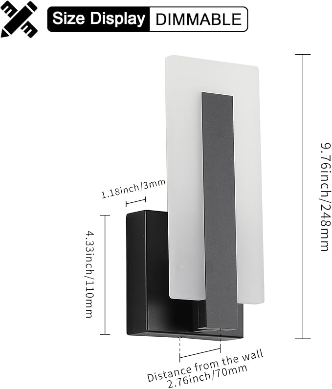 Joosenhouse Modern LED Wall Sconce Dimmable Wall Mounted Lamp Set of 2, Black 3000K Warm White Wall Lamp, Hardwired Bathroom Vanity Light, Indoor Wall Lights for Hallway, Bedroom, Study, Living Room.