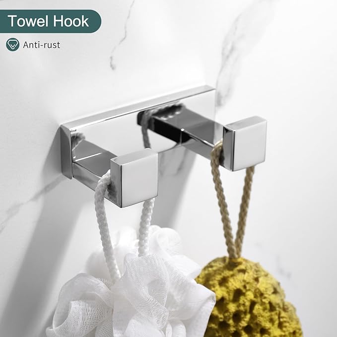 TNOMS 4-Pieces Bathroom Hardware Set, Polished Chrome Towel Bar Set, Wall Mounted Stainless Steel Bathroom Hardware Accessories Set, 23.6 inch