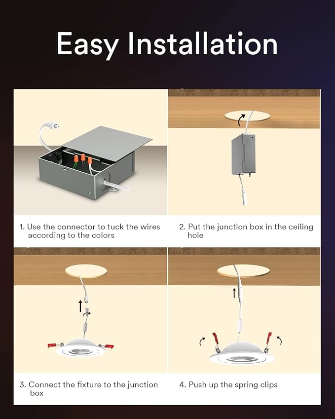 Lumary Smart Gimbal Recessed Lighting 4 Inch, 360°&90° Adjustable COB Eyeball Ceiling Light, 7W 550lm RGBCW, Color Changing Canless LED Downlight, Compatible with Alexa/Google Assistant, ETL, 1 Pack