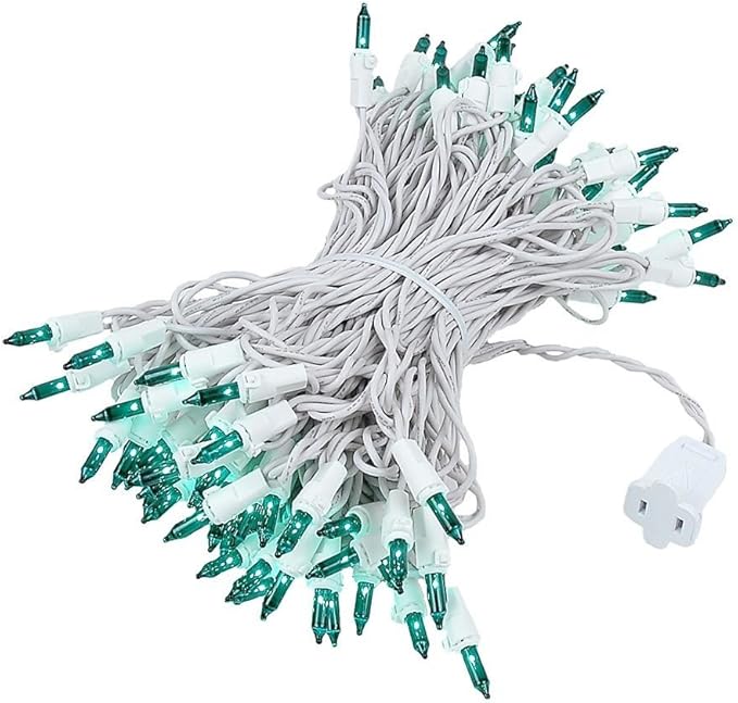 Novelty Lights 50 Feet 100 Bulb Incandescent Mini Light String, Green with 6-Inch Spacing on White Wire, UL Listed Commercial Grade Indoor/Outdoor Mini Lights, Connectable End-to-End