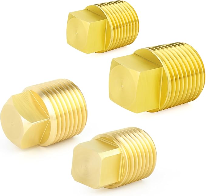 GASHER 20PCS Brass Plug Pipe Fitting Kit,1/4",3/8",1/8",1/2" NPT Male Square Head Plug