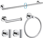 TURS Chrome 5 Piece Bathroom Hardware Set, SUS304 Stainless Steel 24 Inch Bath Towel Bar Set, Round Bathroom Accessories Kit Wall Mounted