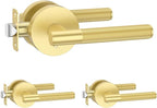 Amerdeco 3 Pack Brushed Gold Door Handles Interior, Knurled Privacy Door Handles with Lock,Heavy Duty Gold Door Lever for Bedroom or Bathroom,Reversible Keyless for Left Right Handed Doors