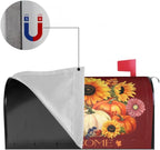 Autumn Pumpkin Thanksgiving Mailbox Cover - Magnetic Fall Sunflower Maple Leaf - Standard Size 25.5 x 21 Inch Farmhouse Rustic Welcome Post Box Wrap - Garden Yard Home Decor