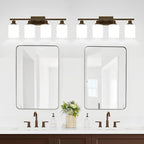 4-Light Bathroom Light Fixtures, Vanity Light with Milky White Shades, Oil-Rubbed Bronze Bathroom Light Fixtures Over Mirror, Modern Bathroom Wall Lamp for Mirror Living Room Cabinet Bedroom