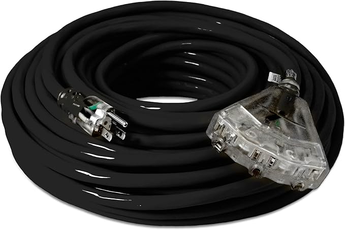 Outdoor Extension Cord Waterproof (100 ft) 12 Gauge Heavy Duty Extension Cord Splitter - Lighted Outdoor Extension Cords with Multiple Outlets - Watts Wire - 100' Grounded - extensiones electricas