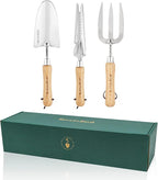 Berry&Bird Gardening Hand Tool Set - 3PCS Stainless Steel Garden Tool Kit Multifunctional Tool with Wooden Handle Trowel, Fork & Weeder for Weeding Planting Transplant, Ideal Garden Gift for Women&Men