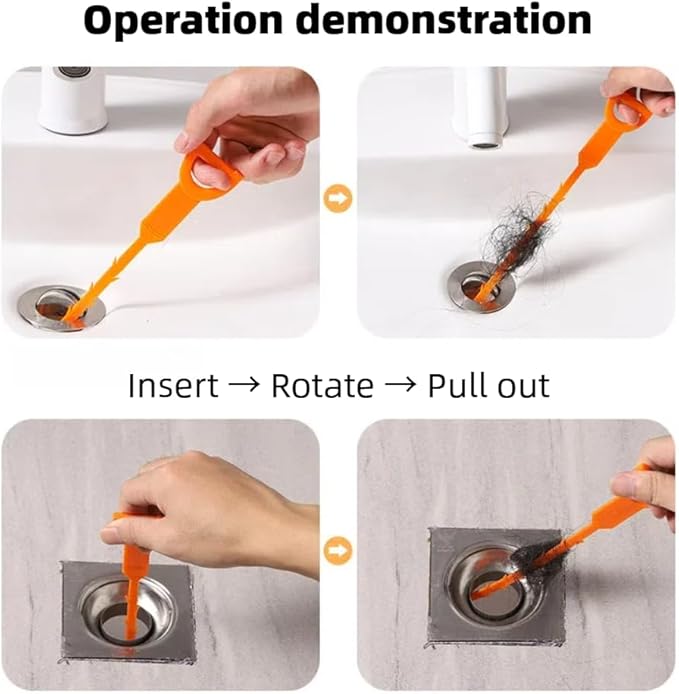 Sink Plunger with 3 Drain Clog Remover Tools – Compact Manual Plunger and Flexible Drain Snakes for Unclogging Bathroom, Kitchen, and Shower Drains