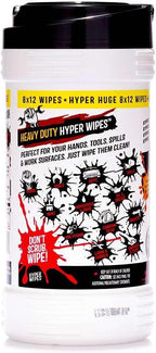Hyper Wipes, 1 Pack Heavy Duty Hand & Tool Cleaning Wipes, 8"x12" Size Multi-Surface Cleaning Wipes, Degreasing, All Purpose Cleaner, Bathroom, Mechanic, Work Surface Wipes, 90 Count Canister