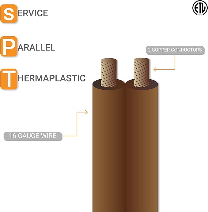 Sunlite 04105-SU EX9/BR 9 Foot Household Extension Cord, 2 Prong, 16/2 Gauge 13 Amp, Brown 9'