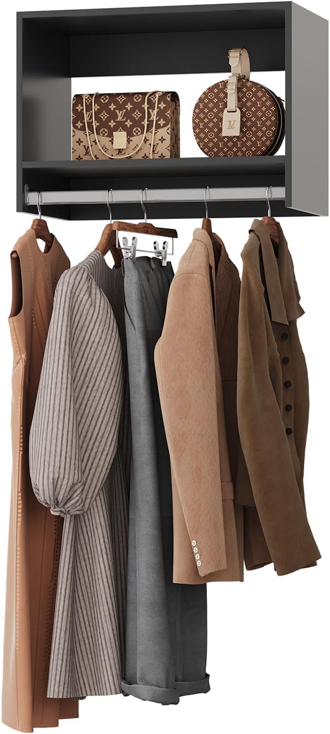 ROOMTEC 31.5" Tall Hanging Closet Unit, Modular Closet System with Hanging Rod, Wardrobe Organizer for Bedroom or Walk-in Closet, Wall Mounted, Customizable Clothes Storage Unit, Black