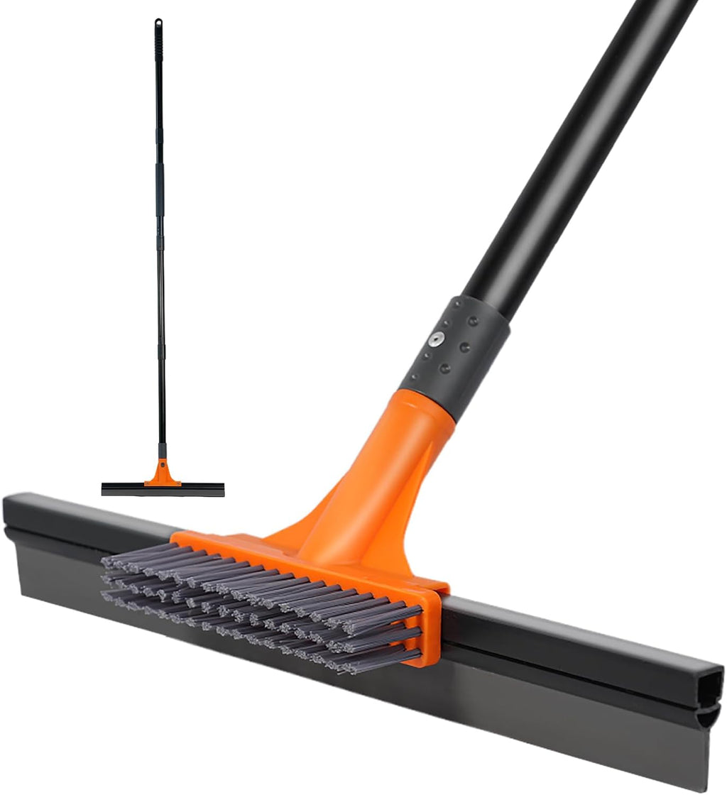 Rubber Floor Squeegee for Concrete Tile Floor, Large Water Squeegee Heavy Duty with Scrub Brush and Long Handle for Cleaning,Squeegee Broom for Window Garage Kitchen Bathroom Deck