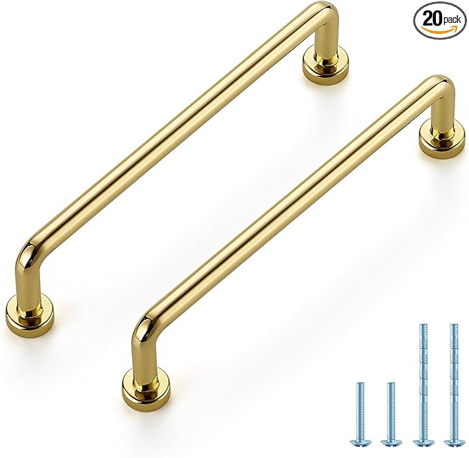 JOY DECOR Cabinet Pulls – 5 Inch Hole Center, Polished Brass, 20 Pack, Zinc Alloy Cabinet Handles for Drawers & Cupboard – Vintage Style Hardware for Kitchen, Bathroom, Dresser, Furniture Makeover
