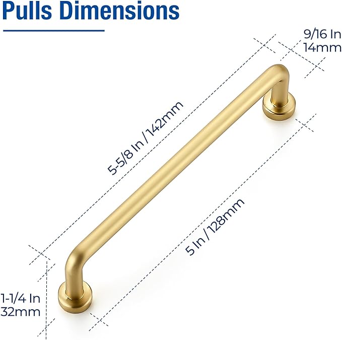 JOY DECOR Cabinet Pulls – 5 Inch Hole Center, Brushed Brass, 2 Pack, Zinc Alloy Cabinet Handles for Drawers & Cupboard – Vintage Style Hardware for Kitchen, Bathroom, Dresser, Furniture Makeover