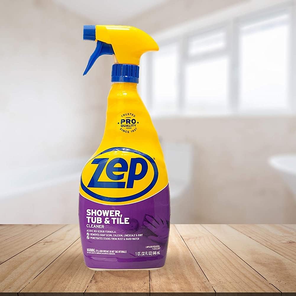 Zep Shower Tub and Tile Cleaner 32 oz ZUSTT32 (Case of 4) - No Scrub Pro Formula Breaks up Tough Buildup on Contact