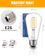 MASTERY MART 60 Pack Vintage LED Edison Bulbs, E26 Led Bulb 5.5W Equivalent to 60W, Dimmable, Soft White 2700K, High Brightness ST58 Antique LED Filament Bulbs, Clear Glass