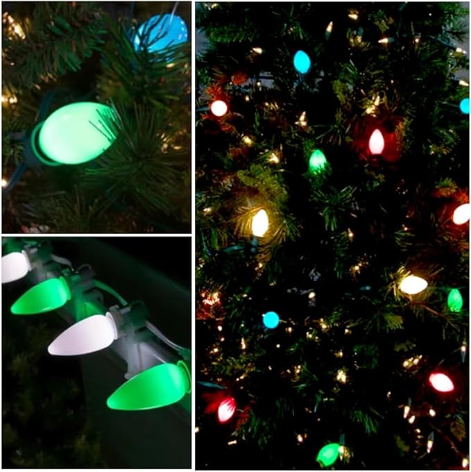 25 Pack C9 LED Replacement Christmas Light Bulbs, E17 Base Led Bulb Outdoor Christmas Lights, Waterproof Commercial Grade Holiday Decoration Replacement Bulbs for String Lights (Green)