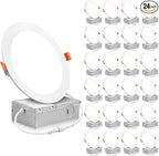 24 Pack Canless Recessed Lighting 6 Inch LED Ceiling Lights, 6000K Daylight, 1050LM High Brightness LED Lights, 12W 110W Eqv, Ultra-Thin Can Light