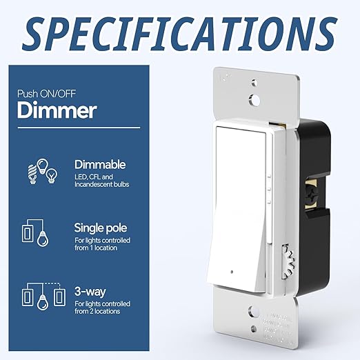 ThunderWay Digital Dimmer Light Switch, Single Pole/3-Way LED Slide Dimmer, for 300W Dimmable LED/CFL Lights and 700W Incandescent/Halogen, Wall Plate Included, 5 Pack, Matte White