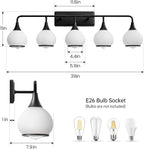 Black Bathroom Light Fixtures 5-Lights Vanity Lights with Milky White Frosted Glass Shade Bathroom Vanity Light 39.2 inch Wall Sconce Lighting Bath(Exclude E26 Bulb)