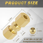 Brass Compression Tube Fitting, 10 PCS 3/16" OD x 3/16" OD Compression Union Connectors & 10 PCS Compression Sleeves Ferrules