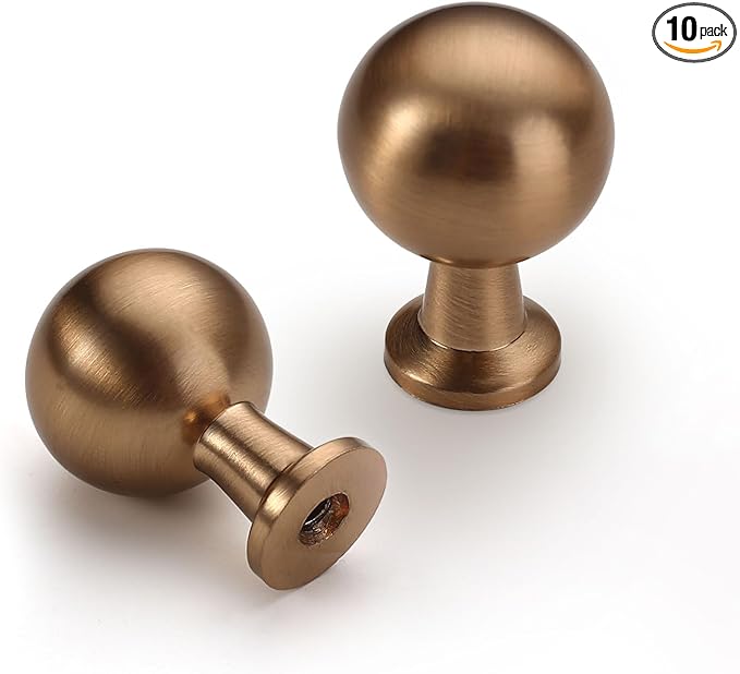 10 Pack 1.5 Inch Champagne Bronze Cabinet Knobs - Round Drawer Knobs for Kitchen & Dresser Drawers