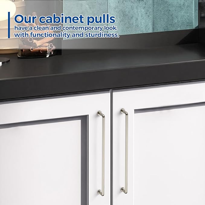 JOY DECOR Cabinet Pulls – 12-3/5 Inch Hole Center, Brushed Nickel, 2 Pack, Zinc Alloy Cabinet Handles for Drawers & Cupboard – Vintage Style Hardware for Kitchen, Bathroom, Dresser, Furniture Makeover