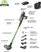 Greenworks 24V Deluxe Brushless (500W) Cordless Stick Vacuum, Ultra Lightweight, LED Lights, 4Ah USB-C Battery and 30-Minute Super Charger Included (Green)