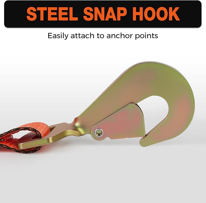 Heavy Duty 4 Pack Axle Tie Down Straps for Trailers-2" x 114" Car Hauler Straps with Snap Hooks-10,000 lbs Break Strength, 3300 lbs Capacity - DOT Certified Wheel Ratchet Tie Downs (Orange)