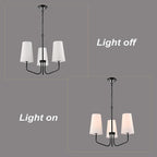 3-Light Black Metal Chandelier with Fabric Shade Adjustable Height Pendant Light for Kithchen,Hallway,Dining Room,Kitchen,Bar