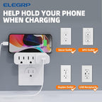 ELEGRP Triple Outlet Extender, 3-Prong Grounded Wall Tab, Multiple Outlet Extender Adapter Plug with 3 Electrical Outlets for Travel Home Hotel Office, ETL Listed, 1 Pack, White