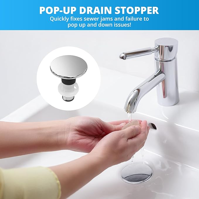 Polished Chrome 972098A Bathroom Sink Push & Seal Pop Up Drain Stopper Assembly,Part number is 35338-06XX,Sealed and Durable