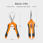 GROWNEER 1 Packs 6.5 Inch Pruning Shears Gardening Hand Pruning Snips Gardening Scissors with Straight Stainless Steel Precision Blades
