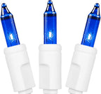 Novelty Lights 50 Feet 100 Bulb Incandescent Mini Light String, Blue with 6-Inch Spacing on White Wire, UL Listed Commercial Grade Indoor/Outdoor Mini Lights, Connectable End-to-End