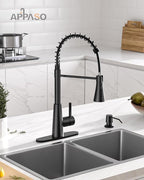 APPASO Pull Down Kitchen Faucet Touchless Black, Motion Sensor Activated Automatic Kitchen Faucet, High Arc Commercial Pre-Rinse Hands-Free Faucets for Kitchen Sink, Matte Balck (Side Sensor)