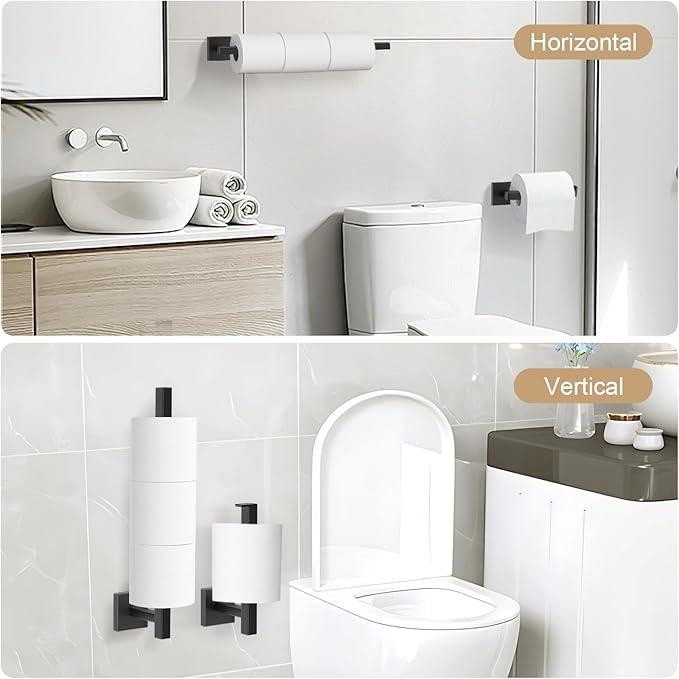 TQKAG 7-Pieces Matte Black Bathroom Hardware Accessories Set 23.6" SUS304 Stainless Steel Towel Bar Set Toilet Paper Spare Rolls Storage Holder Wall Mounted