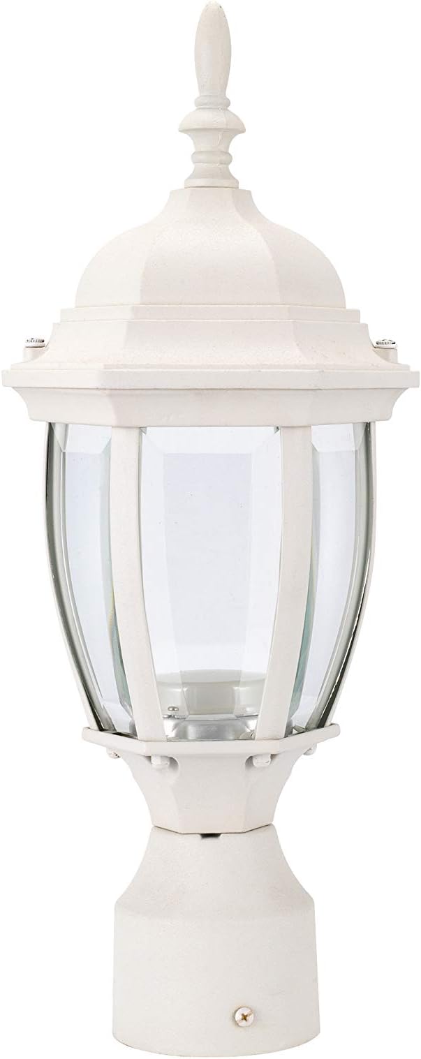 LIT-PaTH LED Outdoor Post Lighting Fixture, Pole Lantern, 9.5W 800 Lumens, 5000K Daylight White, Aluminum Housing Plus Glass, Matte White Finish, 1-Pack