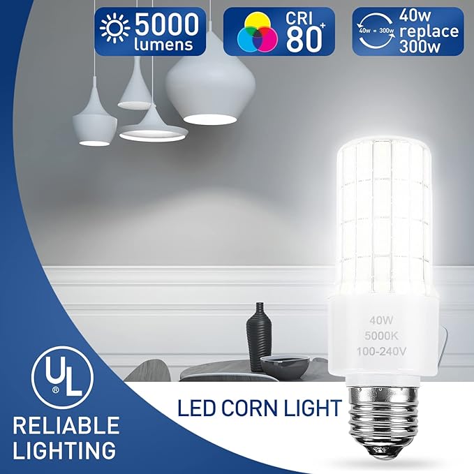 ZP 40W Led Light Bulb 300W Equivalent 5000 Lumen 5000K Daylight White A19 Bulbs, E26/E27 Base Corn Waterproof Lighting for Outdoor IndoorBackyard Flicker Free Pack of 2, Green, Brandcolorsize